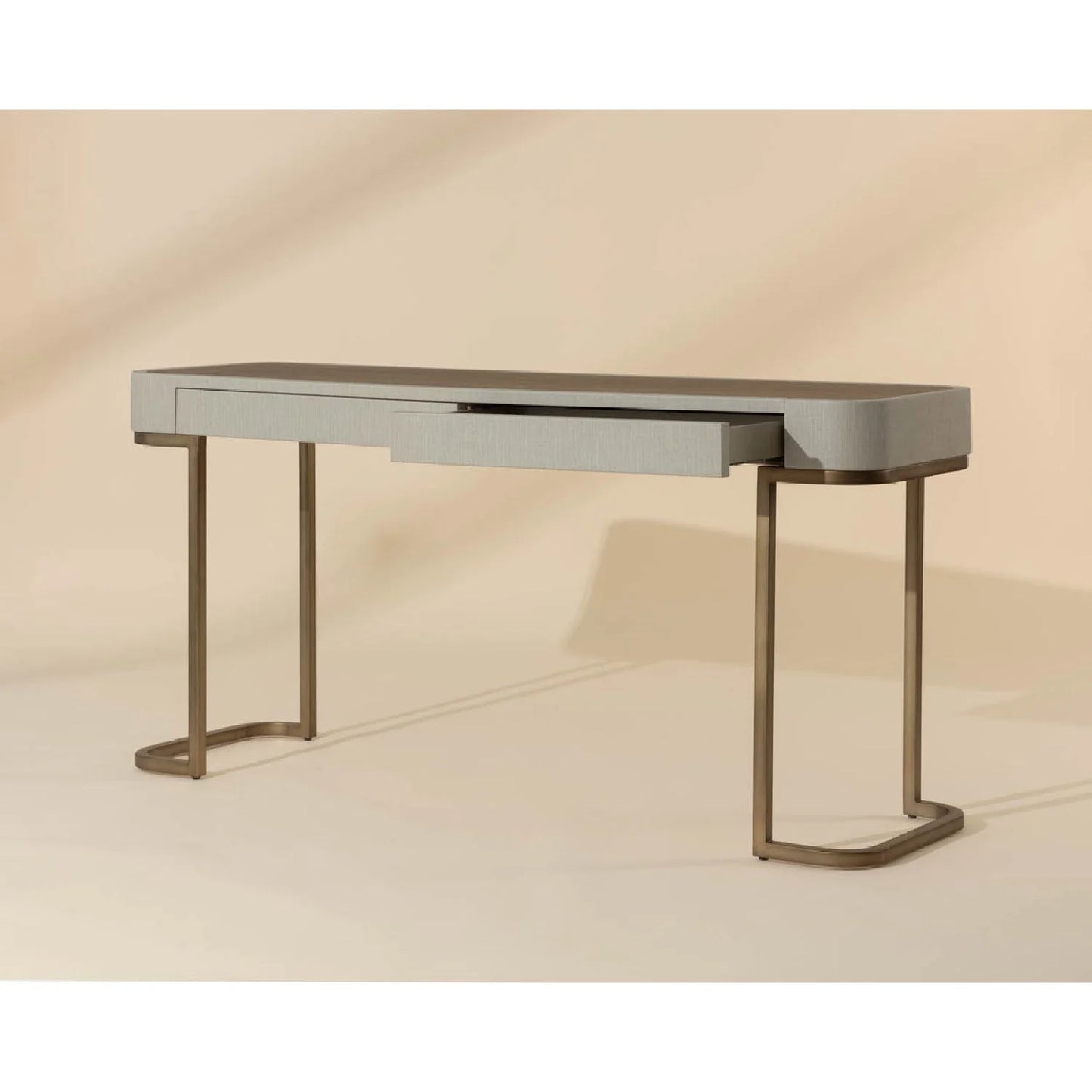 Luxury Cream Leather 2-Drawer Console Table Modern Italian Style for Villa