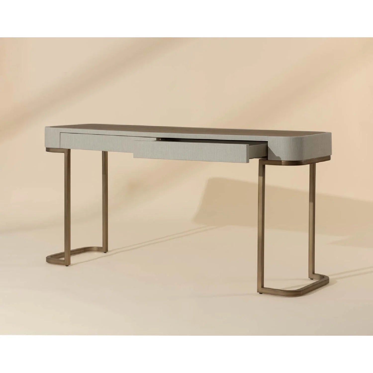 Luxury Cream Leather 2-Drawer Console Table Modern Italian Style for Villa