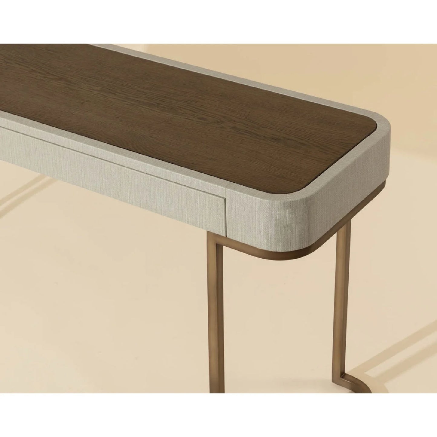 Luxury Cream Leather 2-Drawer Console Table Modern Italian Style for Villa