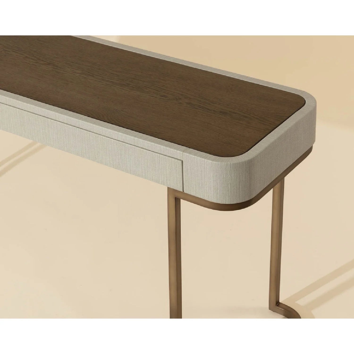 Luxury Cream Leather 2-Drawer Console Table Modern Italian Style for Villa