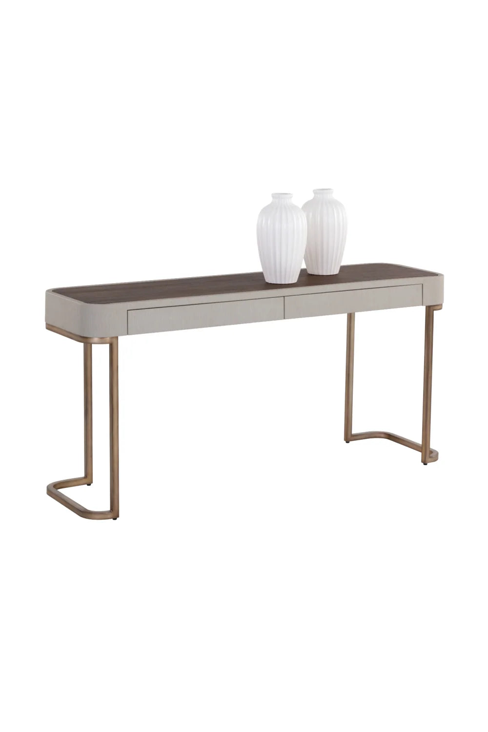 Luxury Cream Leather 2-Drawer Console Table Modern Italian Style for Villa