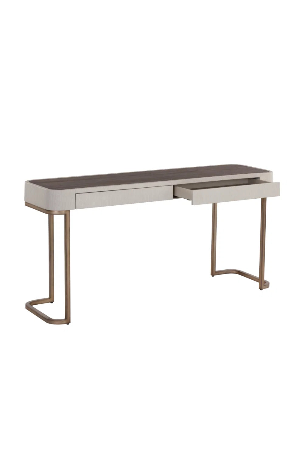 Luxury Cream Leather 2-Drawer Console Table Modern Italian Style for Villa