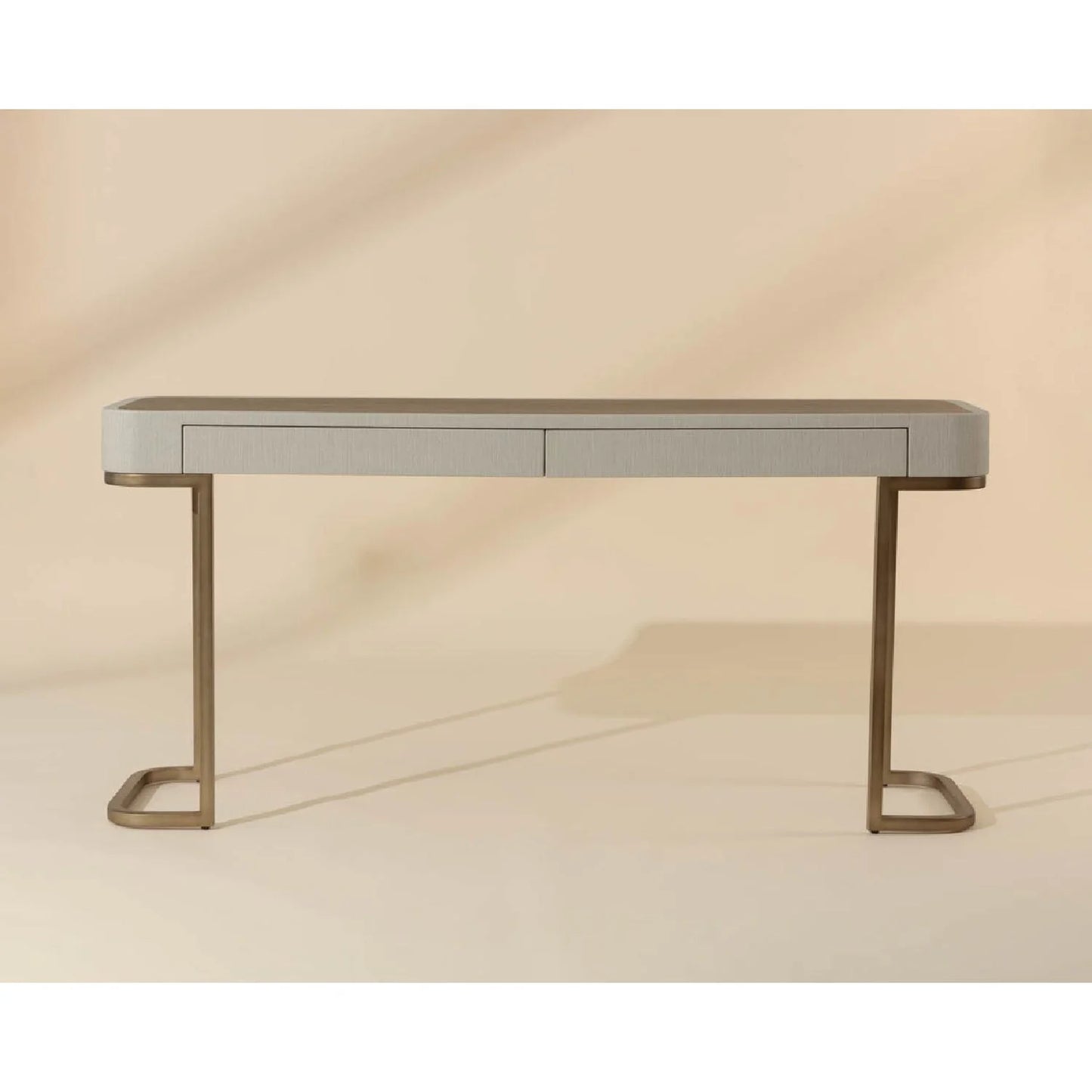 Luxury Cream Leather 2-Drawer Console Table Modern Italian Style for Villa
