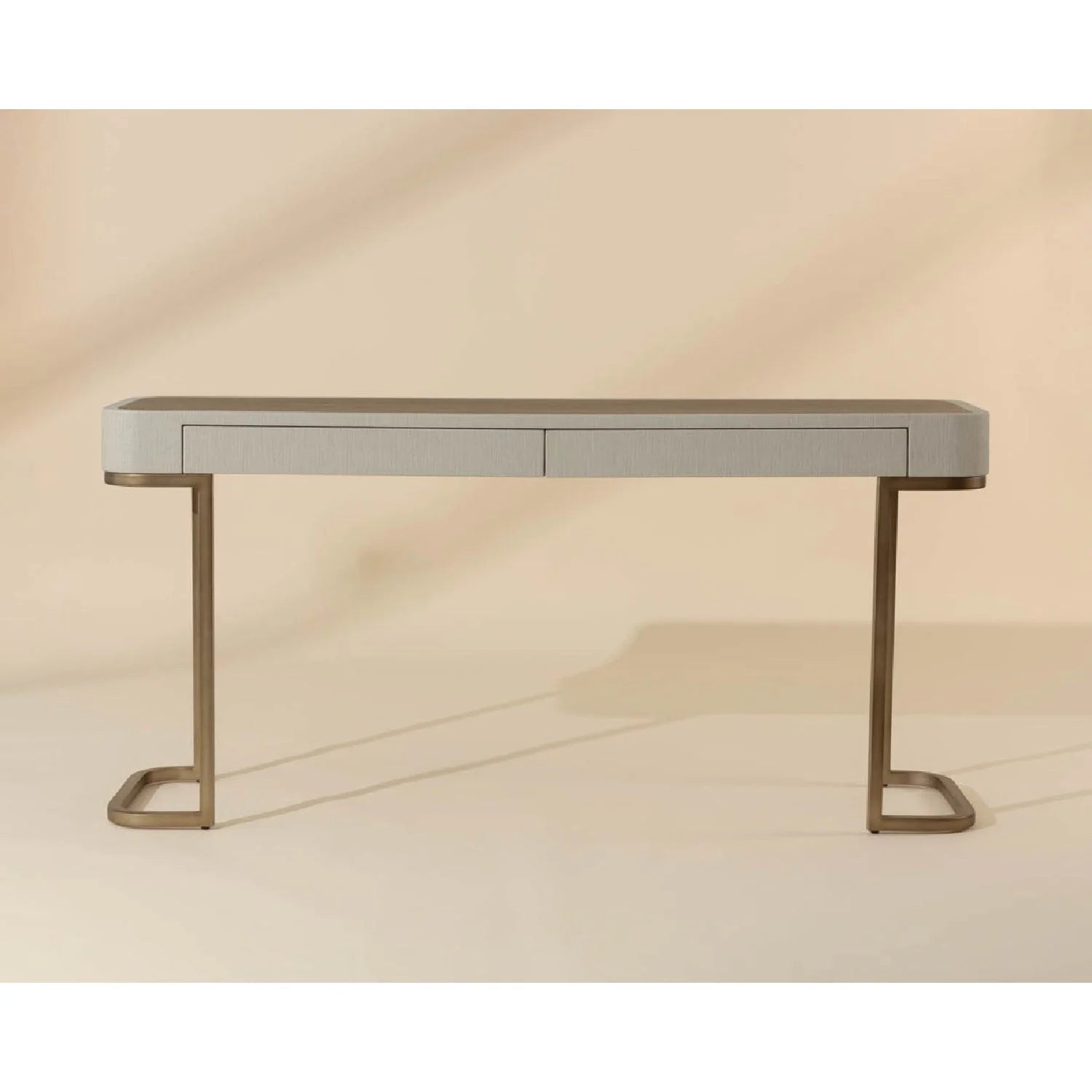 Luxury Cream Leather 2-Drawer Console Table Modern Italian Style for Villa