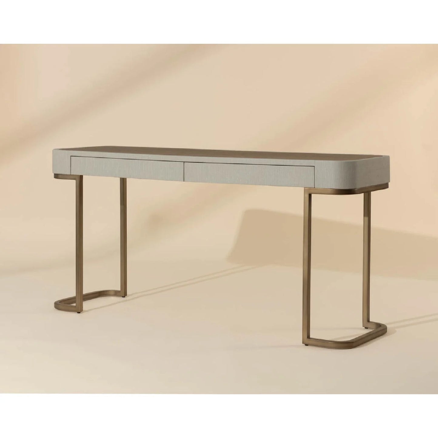 Luxury Cream Leather 2-Drawer Console Table Modern Italian Style for Villa
