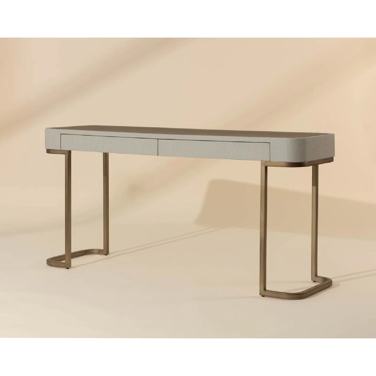Luxury Cream Leather 2-Drawer Console Table Modern Italian Style for Villa
