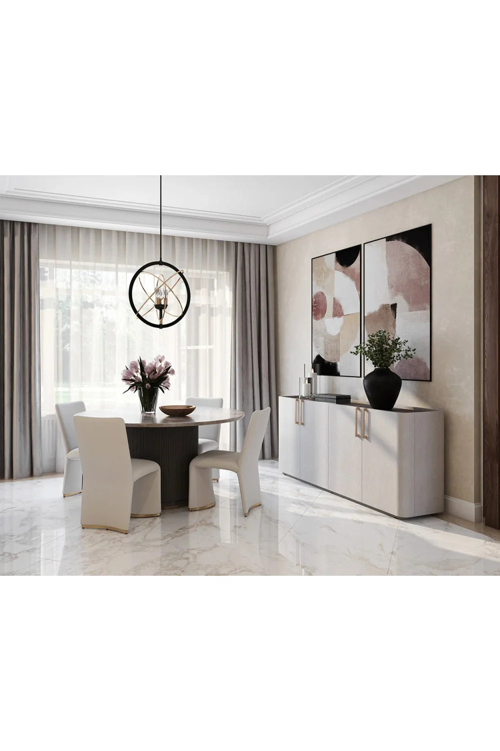 Luxury Cream Leather 4-Door Sideboard European Style for Villa