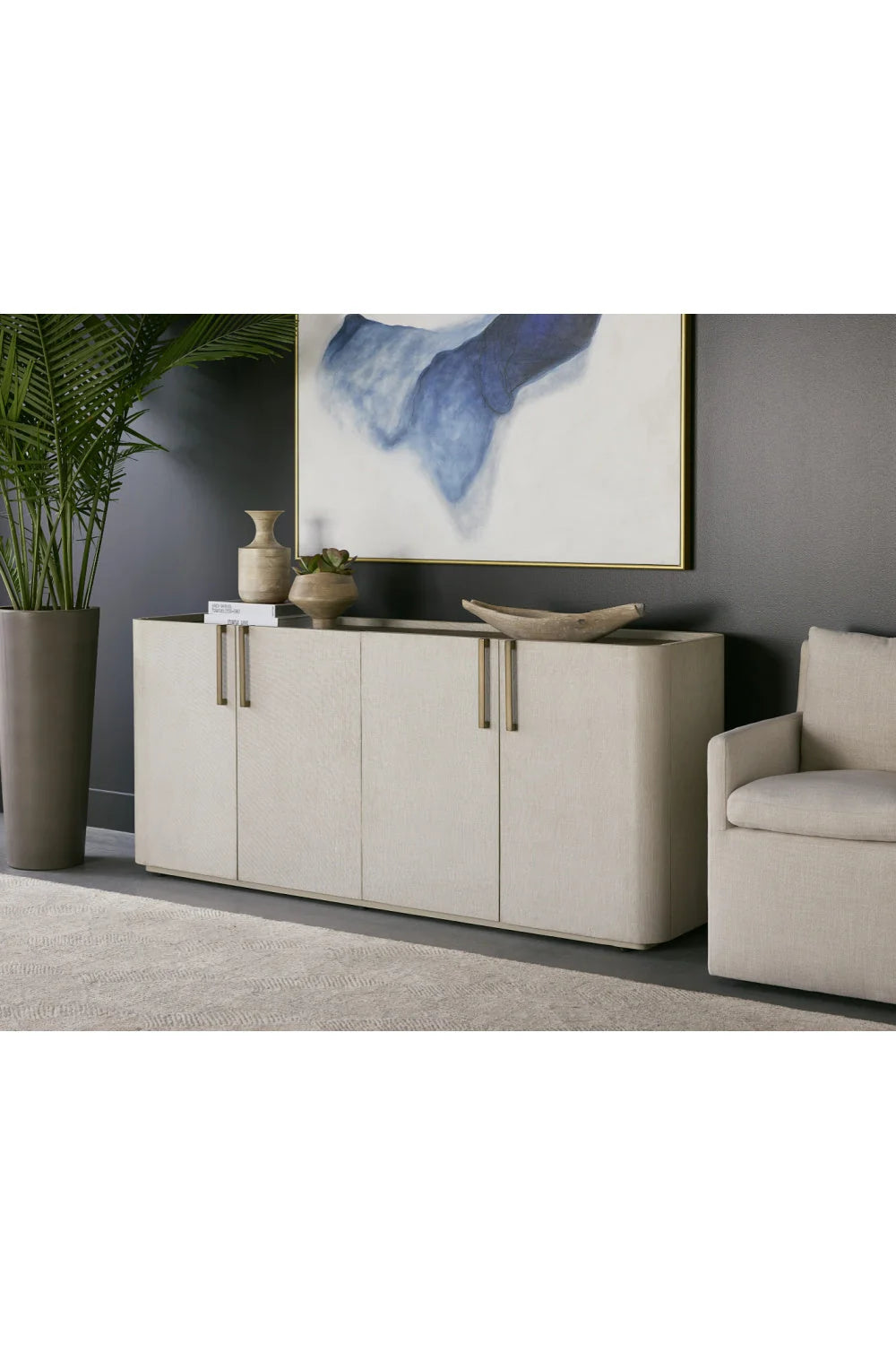 Luxury Cream Leather 4-Door Sideboard European Style for Villa