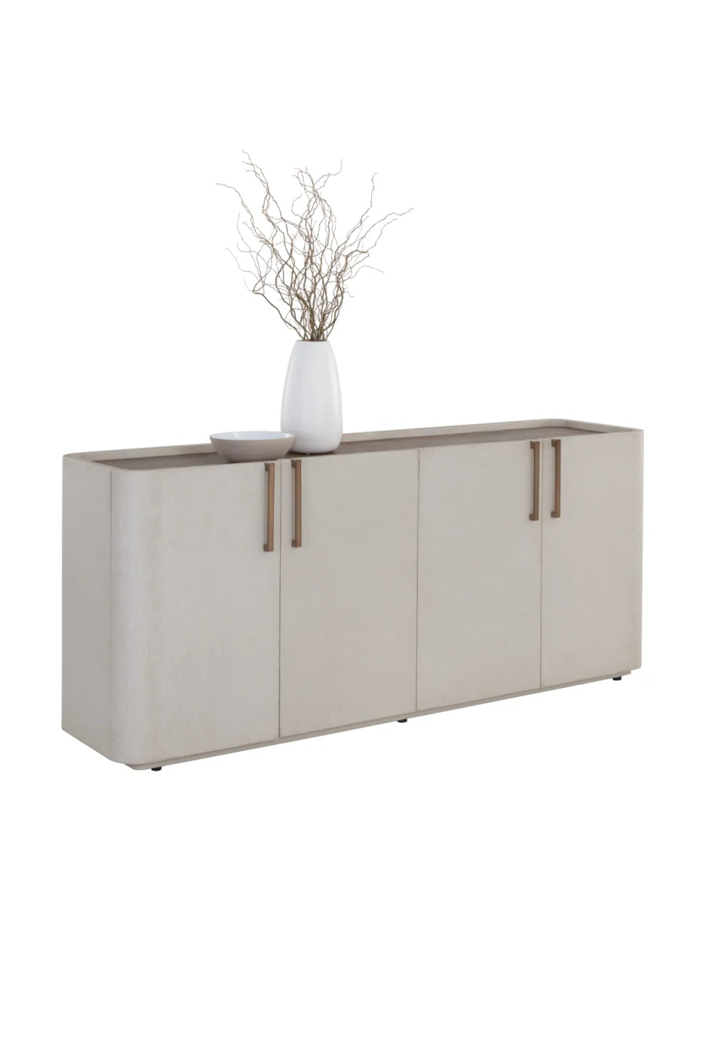 Luxury Cream Leather 4-Door Sideboard European Style for Villa