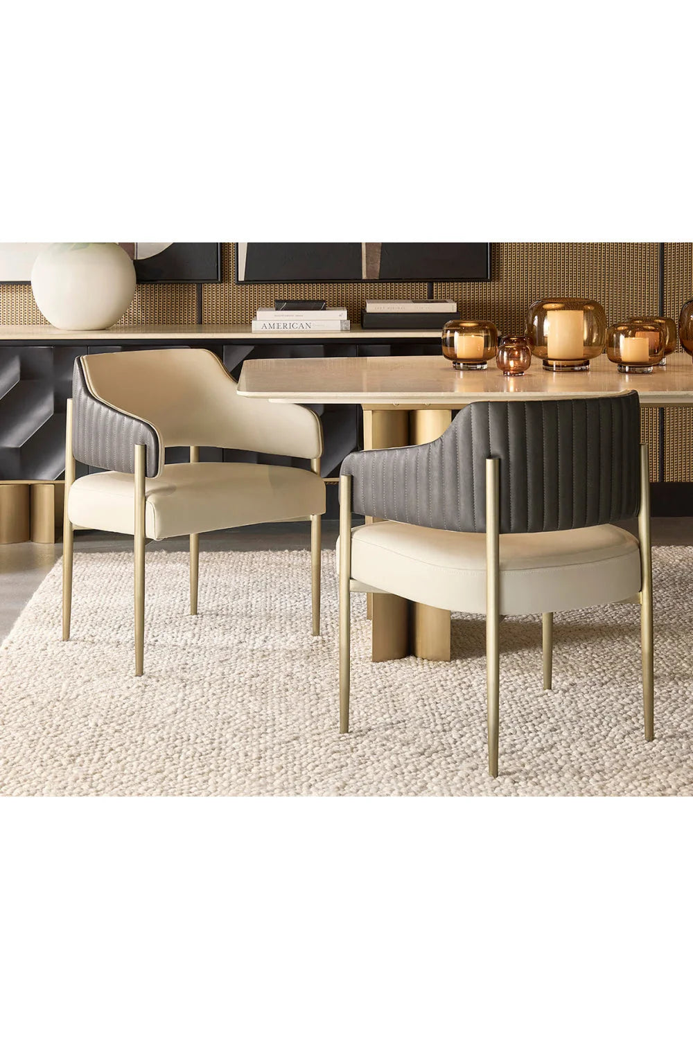 Luxury Cream Leather Dining Armchair European Style for Villa