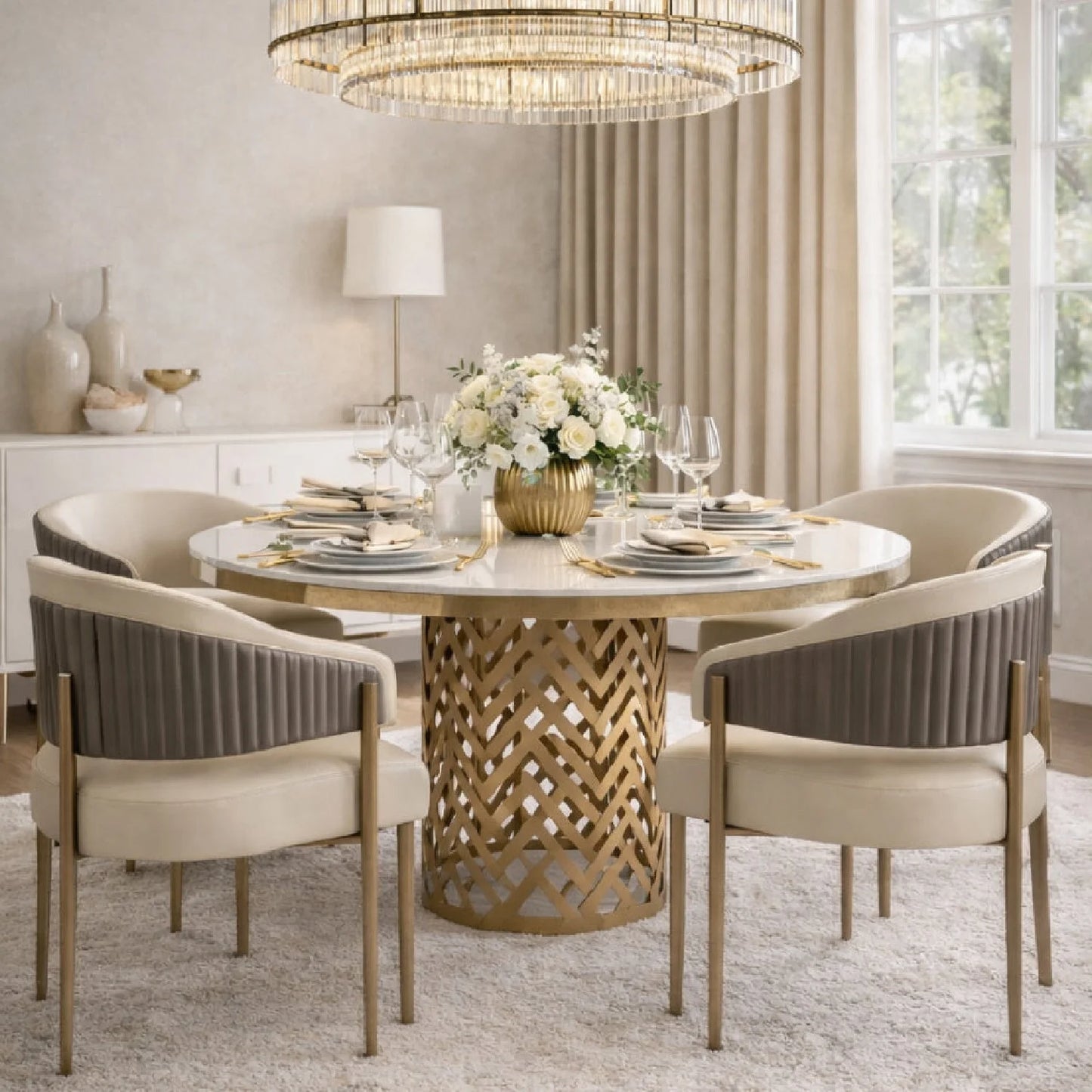 Luxury Cream Leather Dining Armchair European Style for Villa