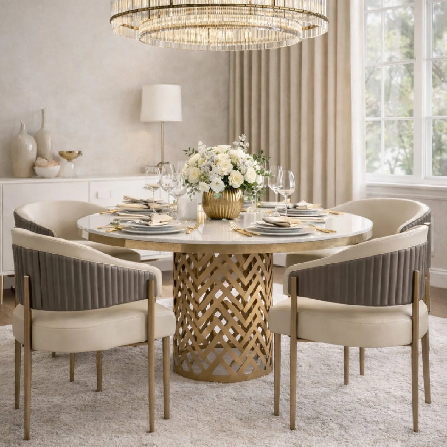Luxury Cream Leather Dining Armchair European Style for Villa