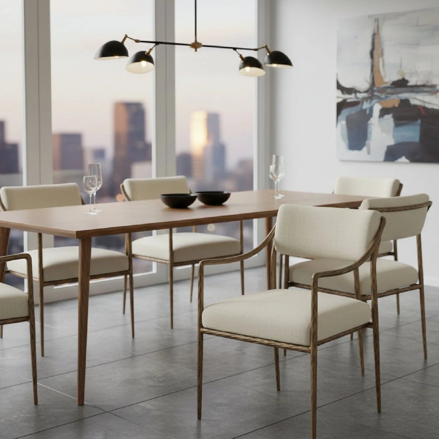 Luxury Cream Linen Modern Dining Armchair European Style for Villa