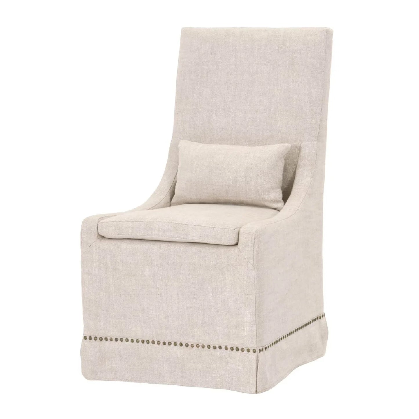 Luxury Cream Linen Skirted Dining Chair European Style for Villa