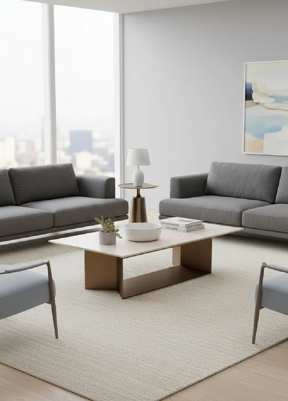 Luxury Cream Marble Coffee Table Modern Italian Style for Villa