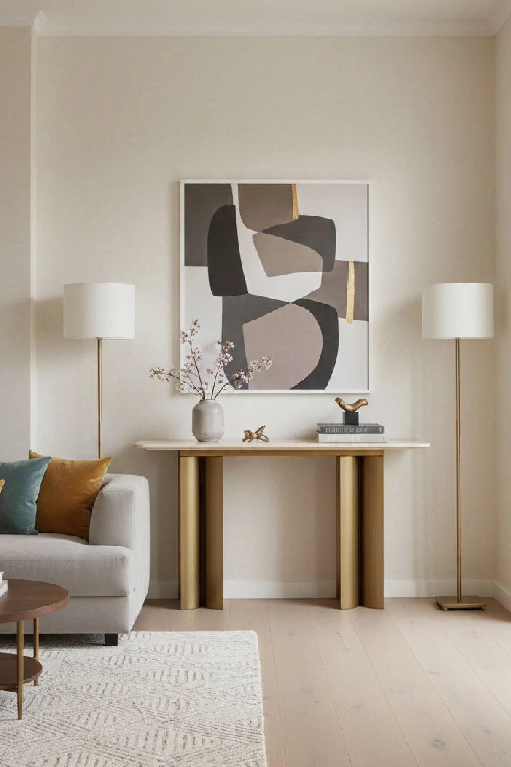 Luxury Cream Marble Console Table Modern Italian Style for Villa