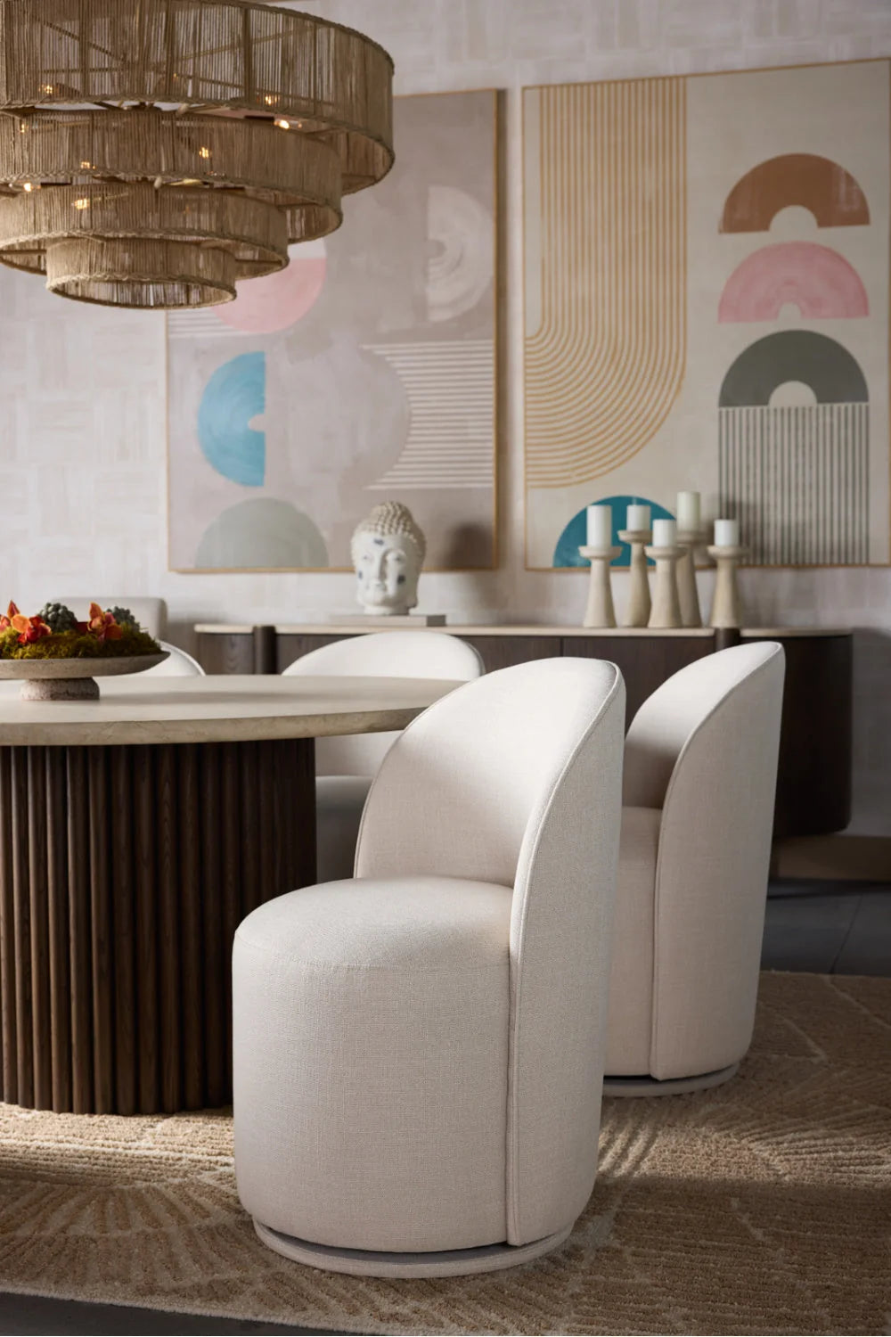 Luxury Cream Marble Round Dining Table Modern Italian Style for Villa