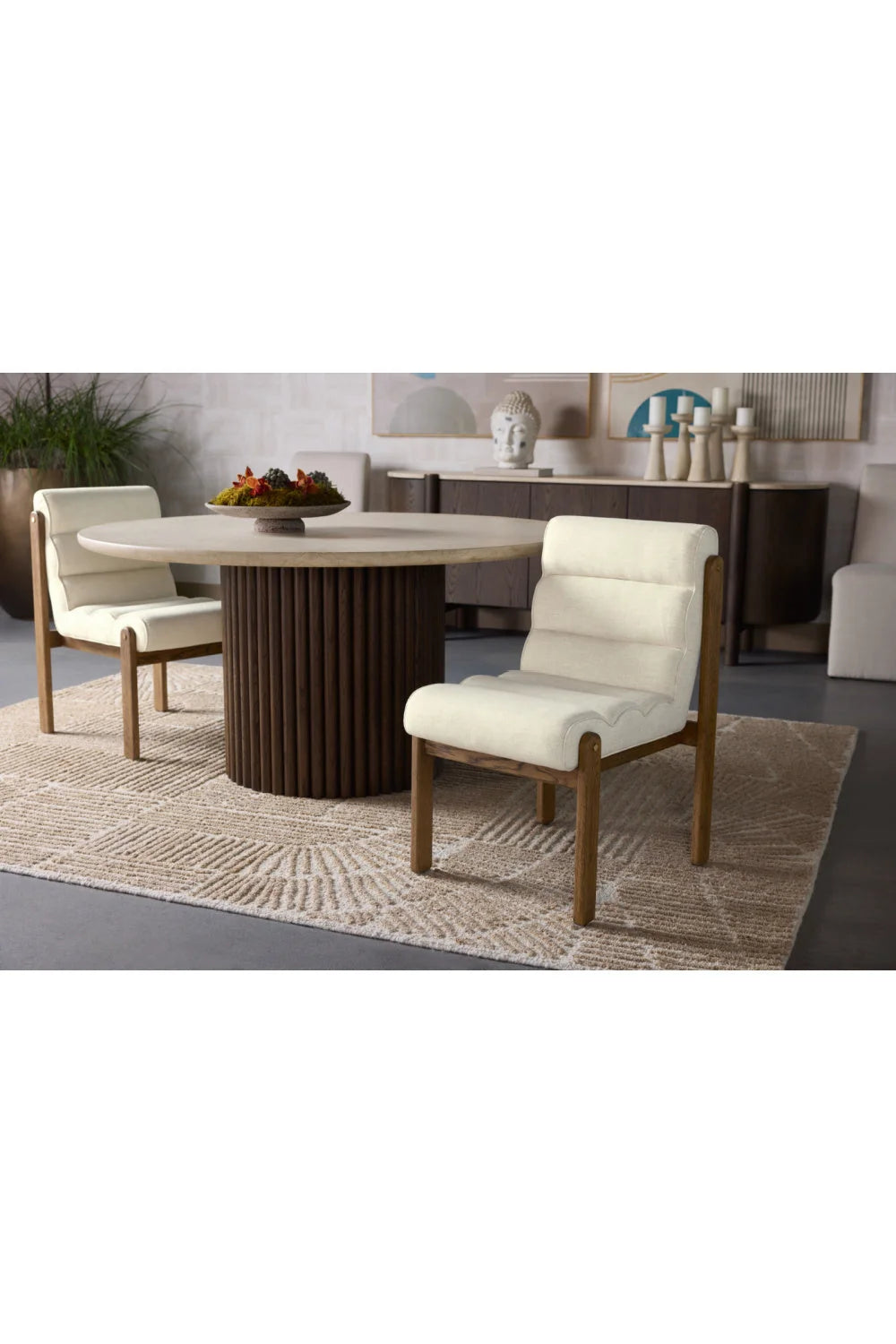 Luxury Cream Marble Round Dining Table Modern Italian Style for Villa