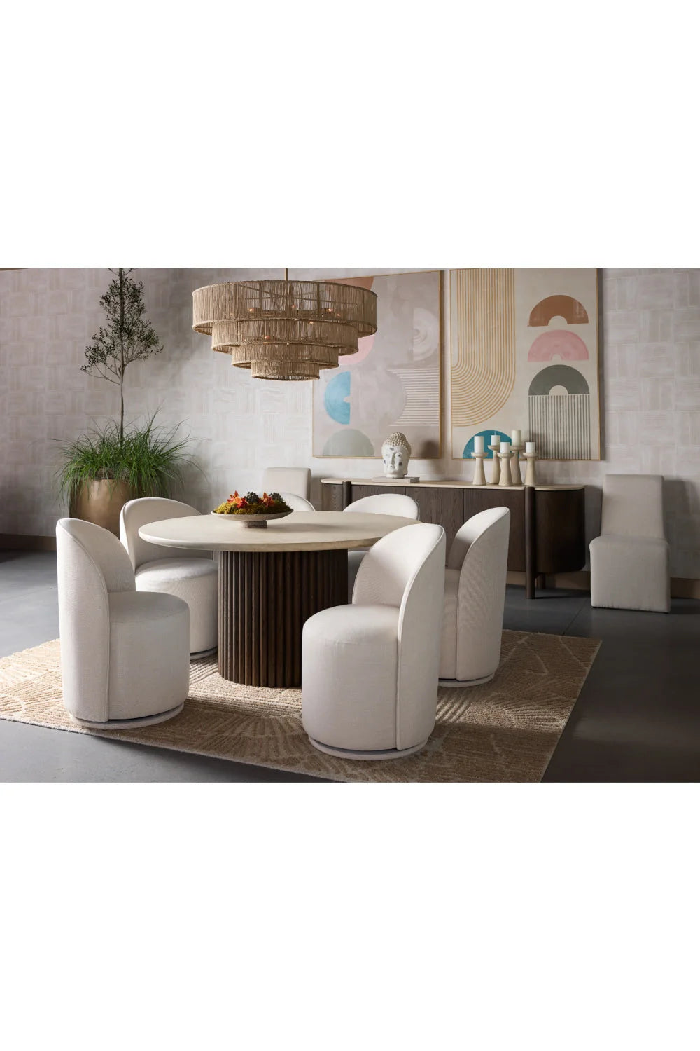 Luxury Cream Marble Round Dining Table Modern Italian Style for Villa