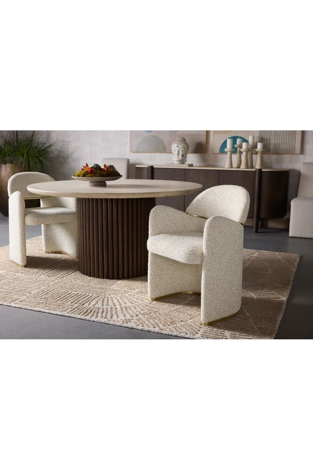 Luxury Cream Marble Round Dining Table Modern Italian Style for Villa