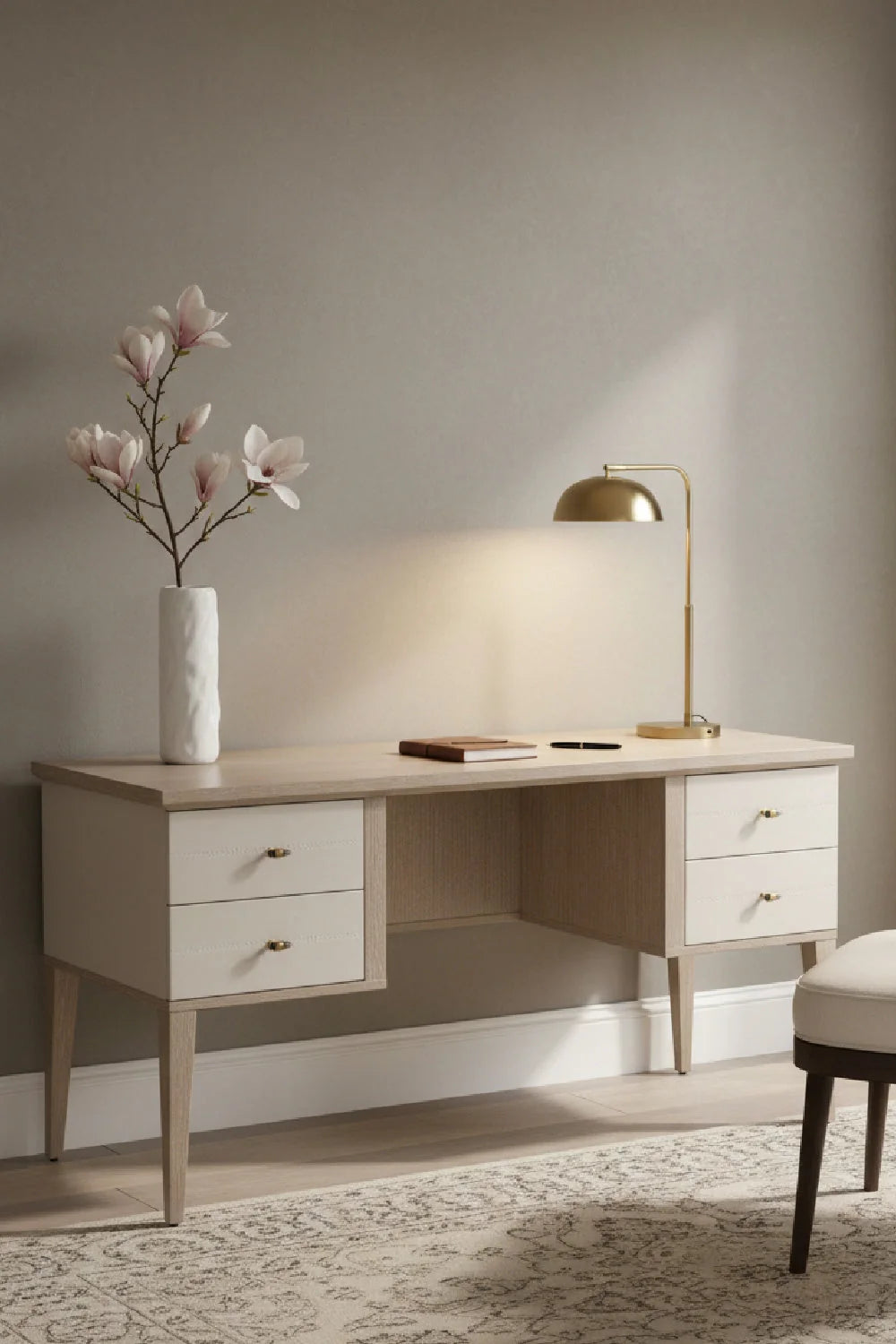 Luxury Cream Shagreen 4-Drawer Modern Desk European Style for Villa