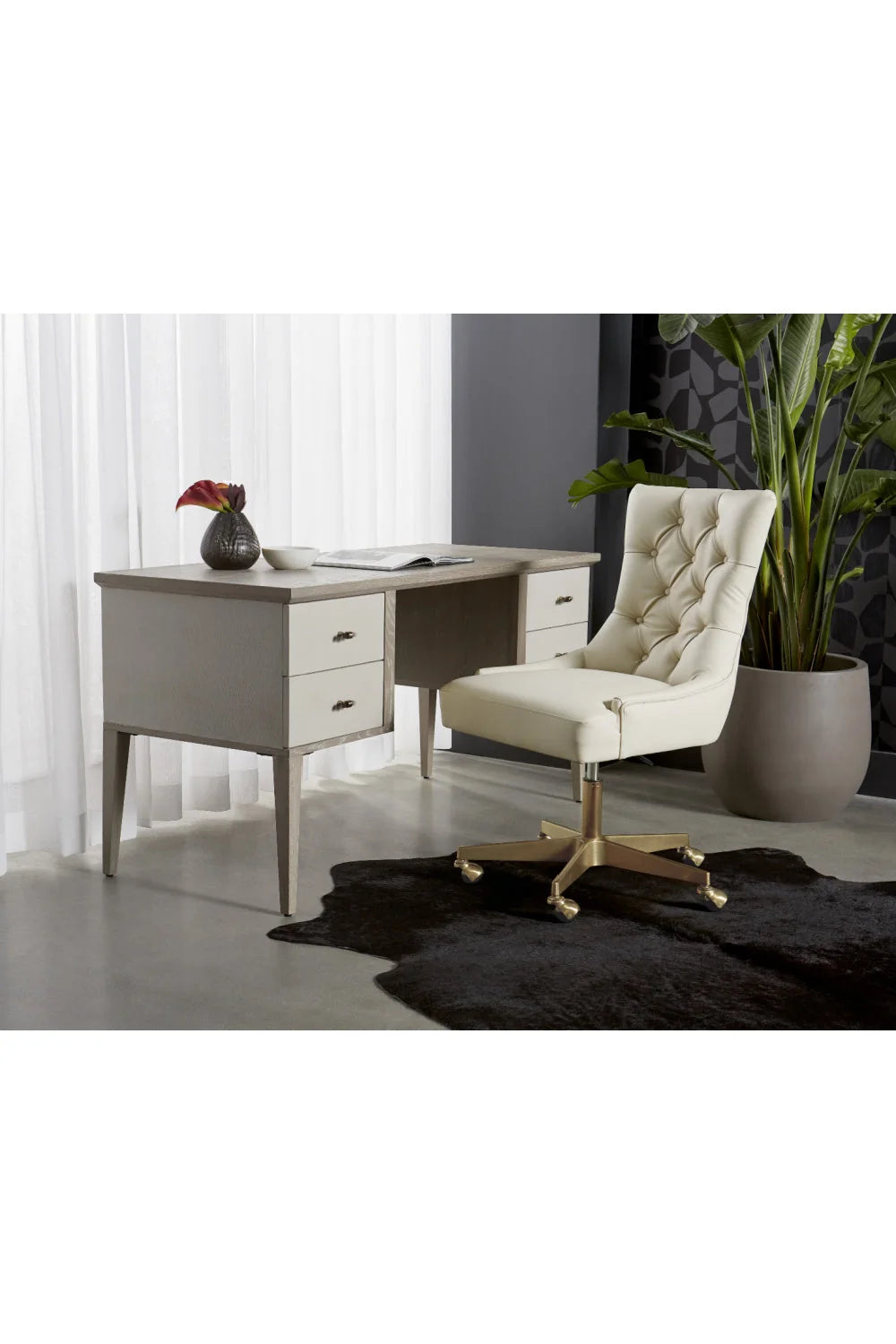 Luxury Cream Shagreen 4-Drawer Modern Desk European Style for Villa