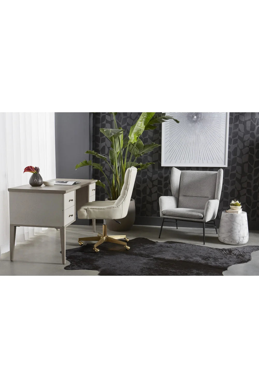Luxury Cream Shagreen 4-Drawer Modern Desk European Style for Villa