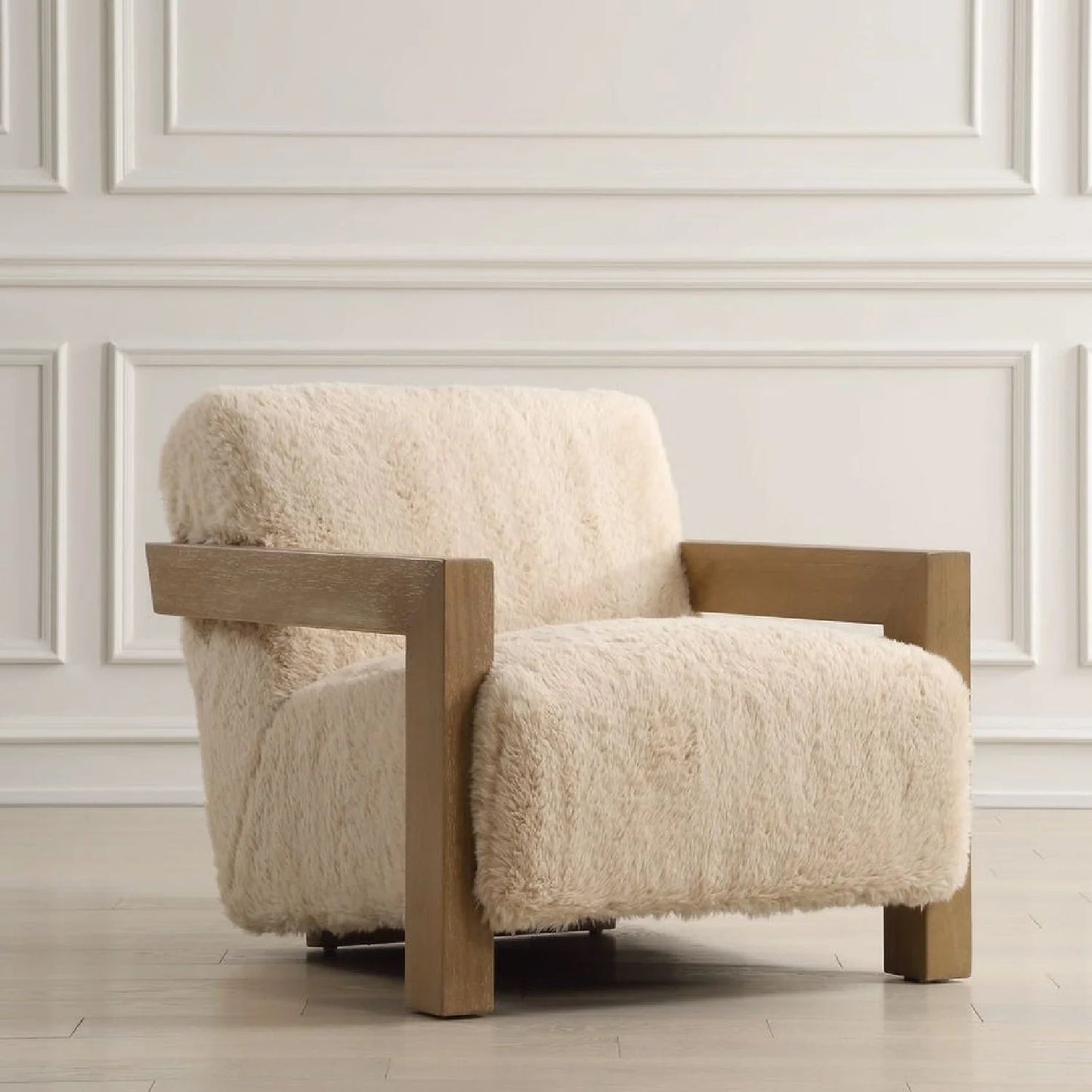 Luxury Cream Shearling Accent Chair European Style for Villa