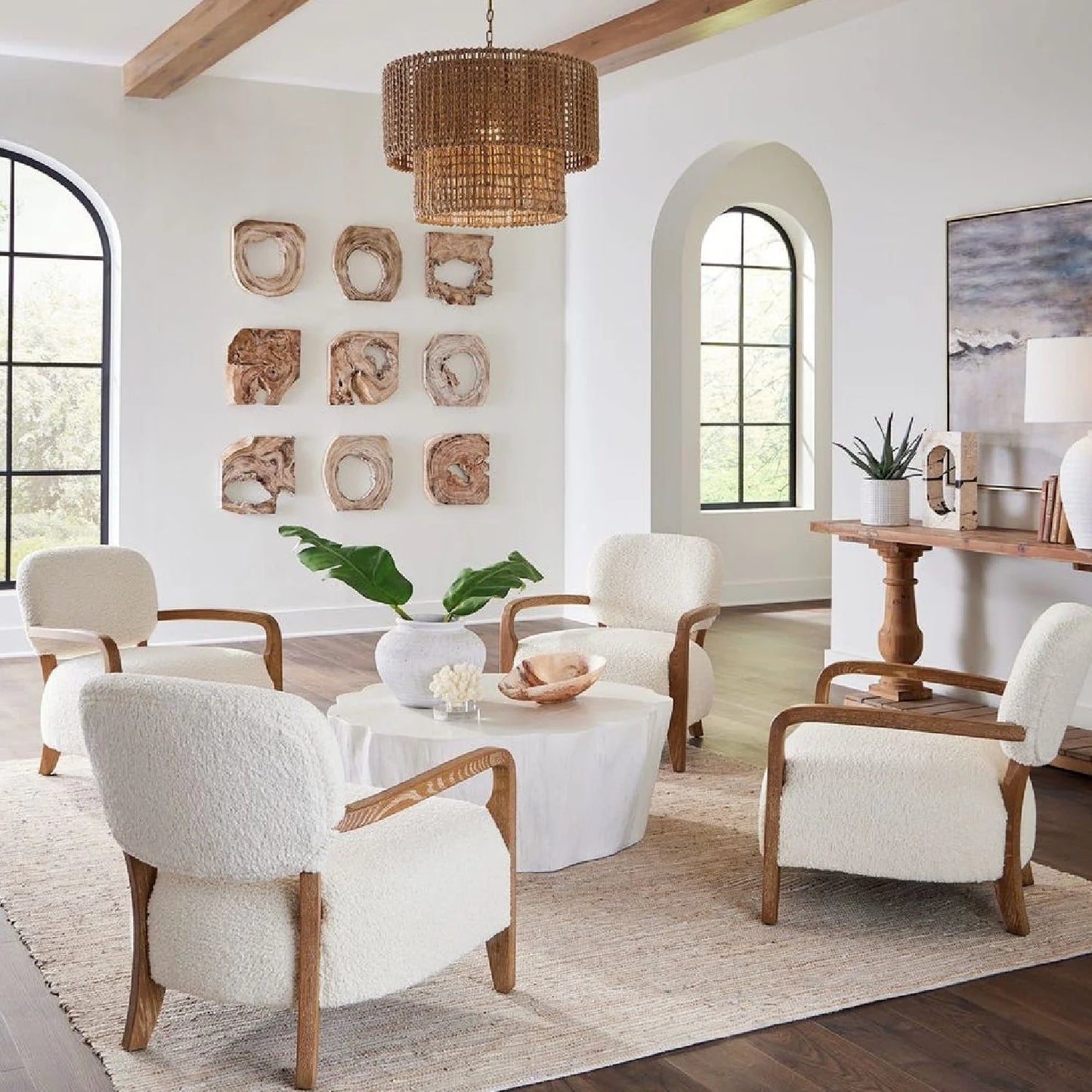 Luxury Cream Shearling Accent Chair European Style for Villa