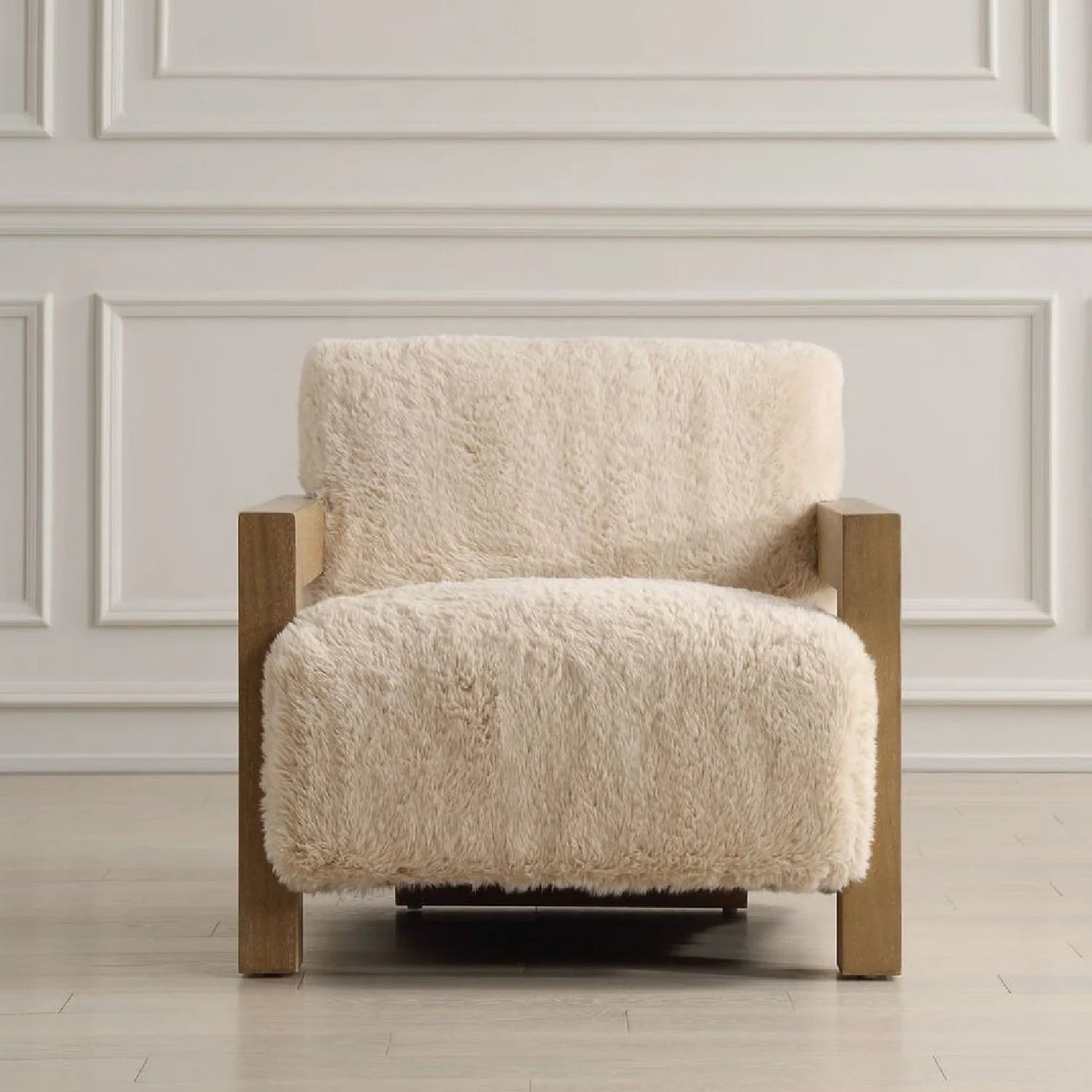 Luxury Cream Shearling Accent Chair European Style for Villa