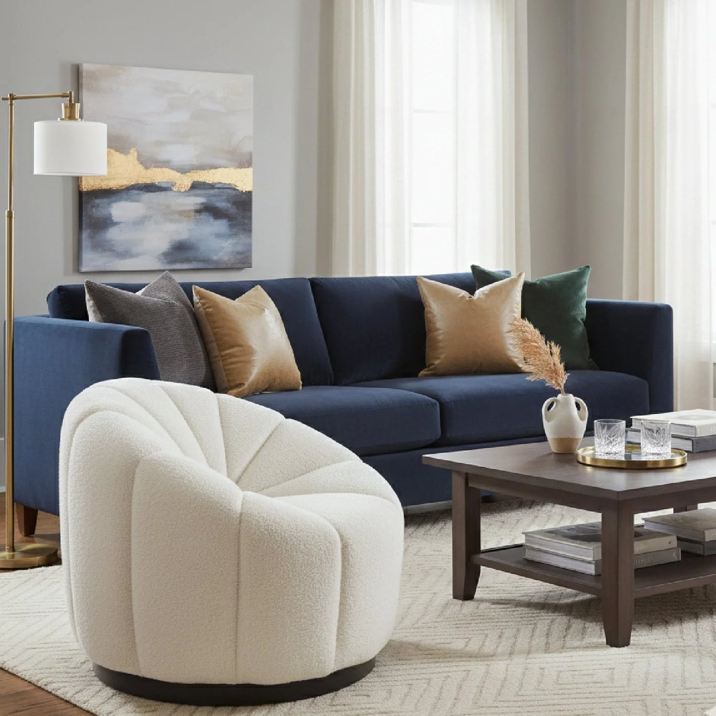 Luxury Cream Shearling Accent Chair Modern Italian Style for Villa