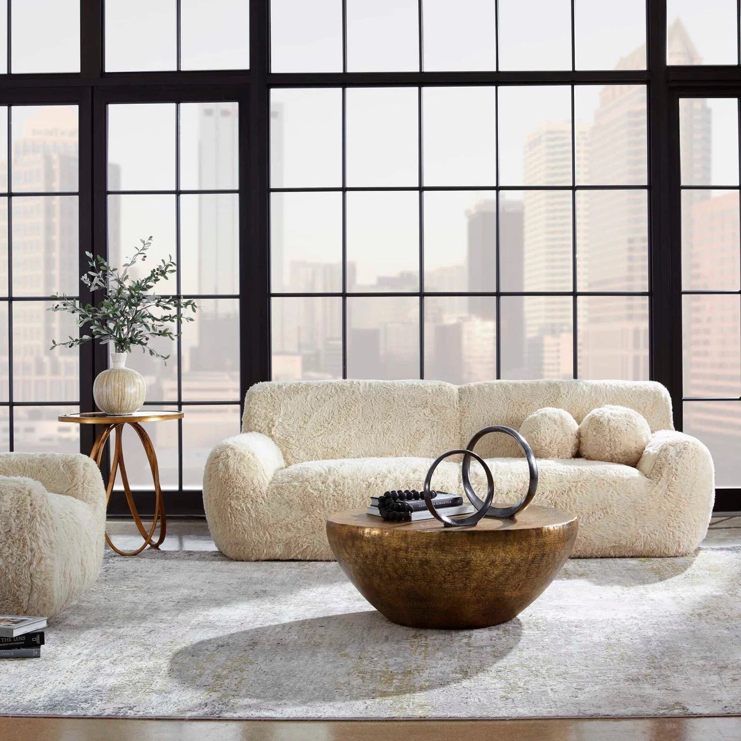 Luxury Cream Sheepskin Sofa Modern Italian Style for Villa