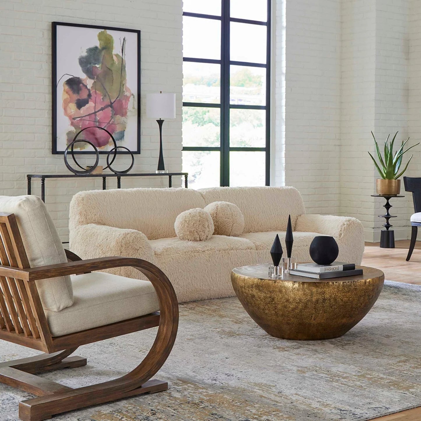Luxury Cream Sheepskin Sofa Modern Italian Style for Villa