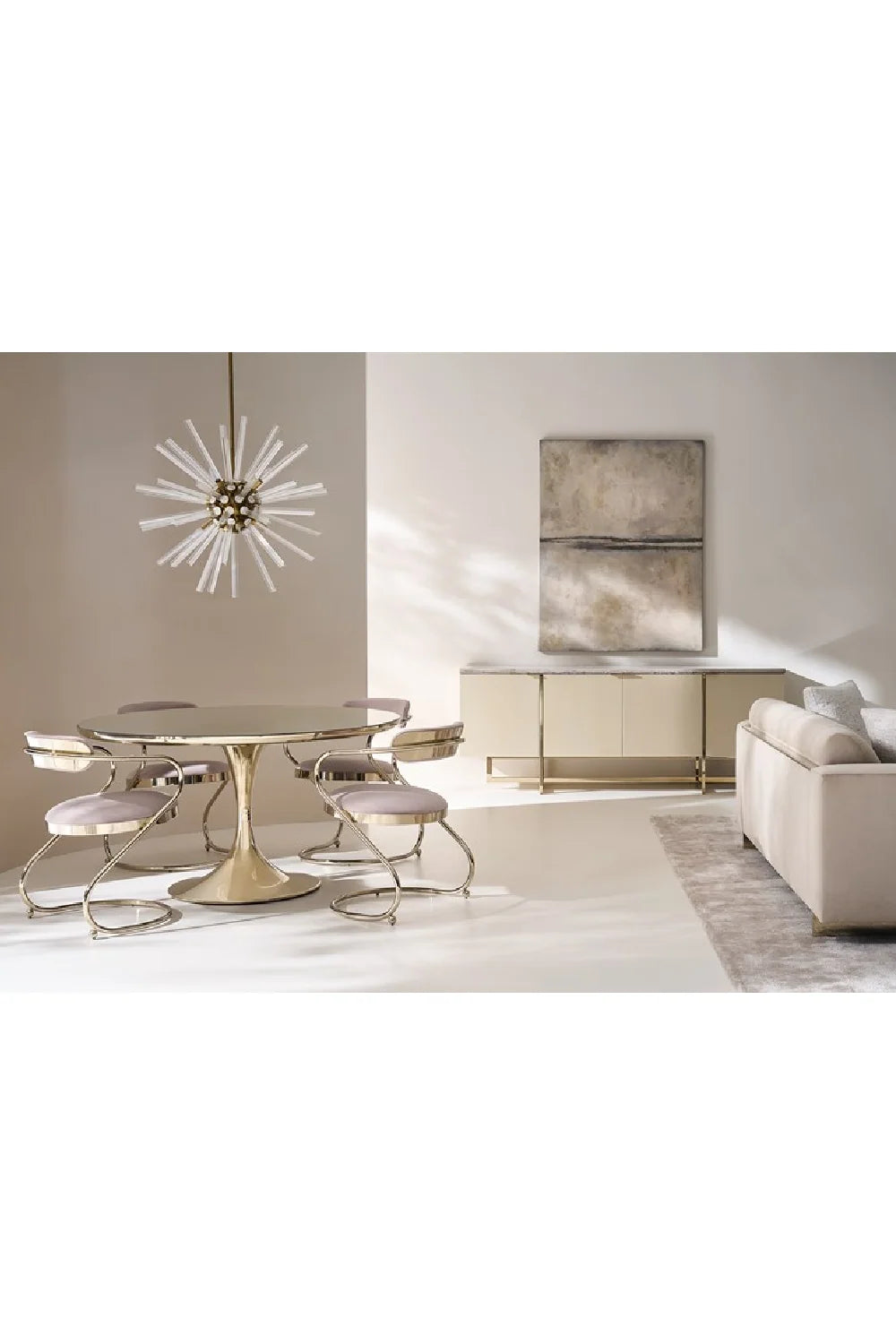 Luxury Cream Stone 4-Door Sideboard European Style for Villa