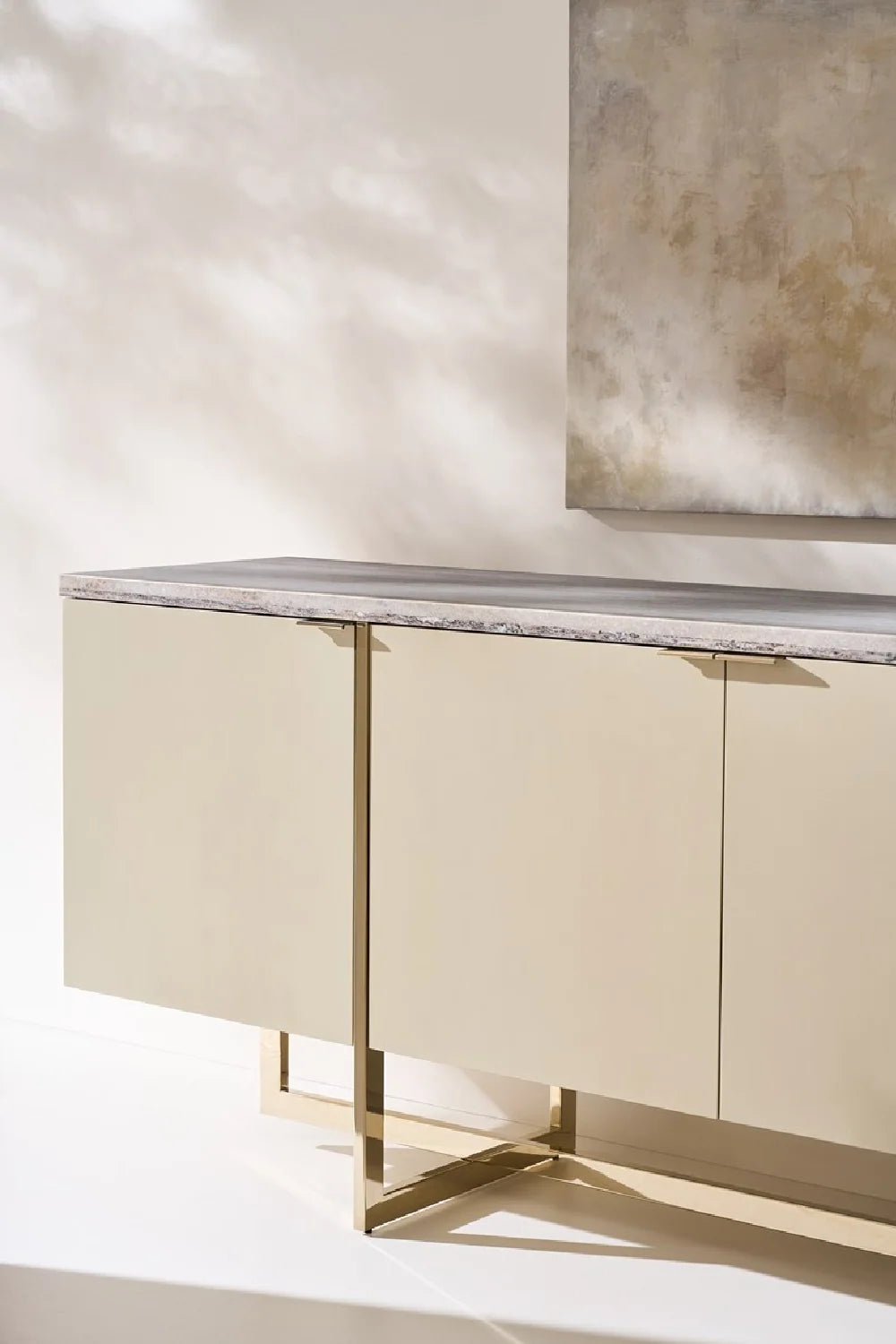 Luxury Cream Stone 4-Door Sideboard European Style for Villa