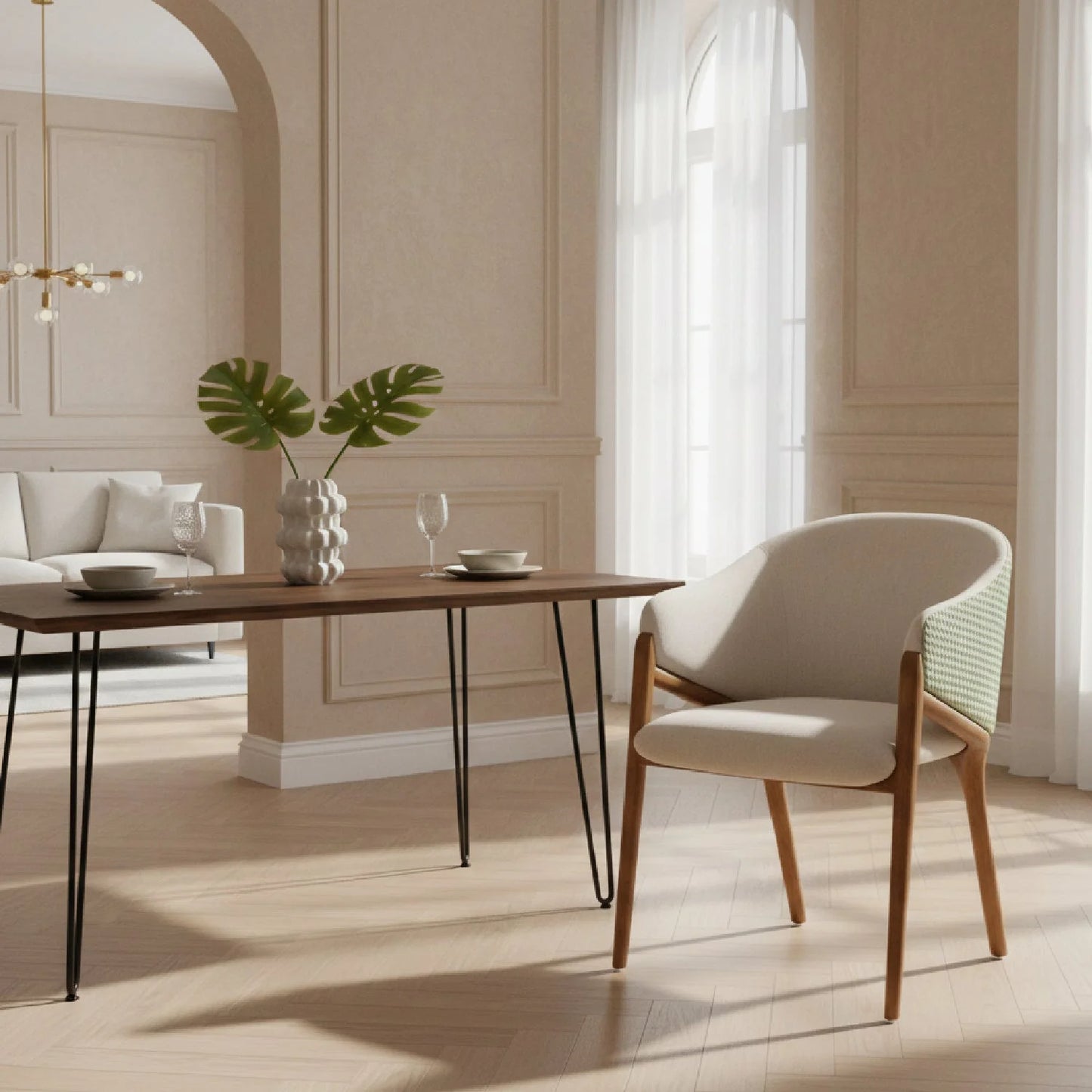 Luxury Curve-Back Cream Upholstered Modern Dining Chair European Style for Villa