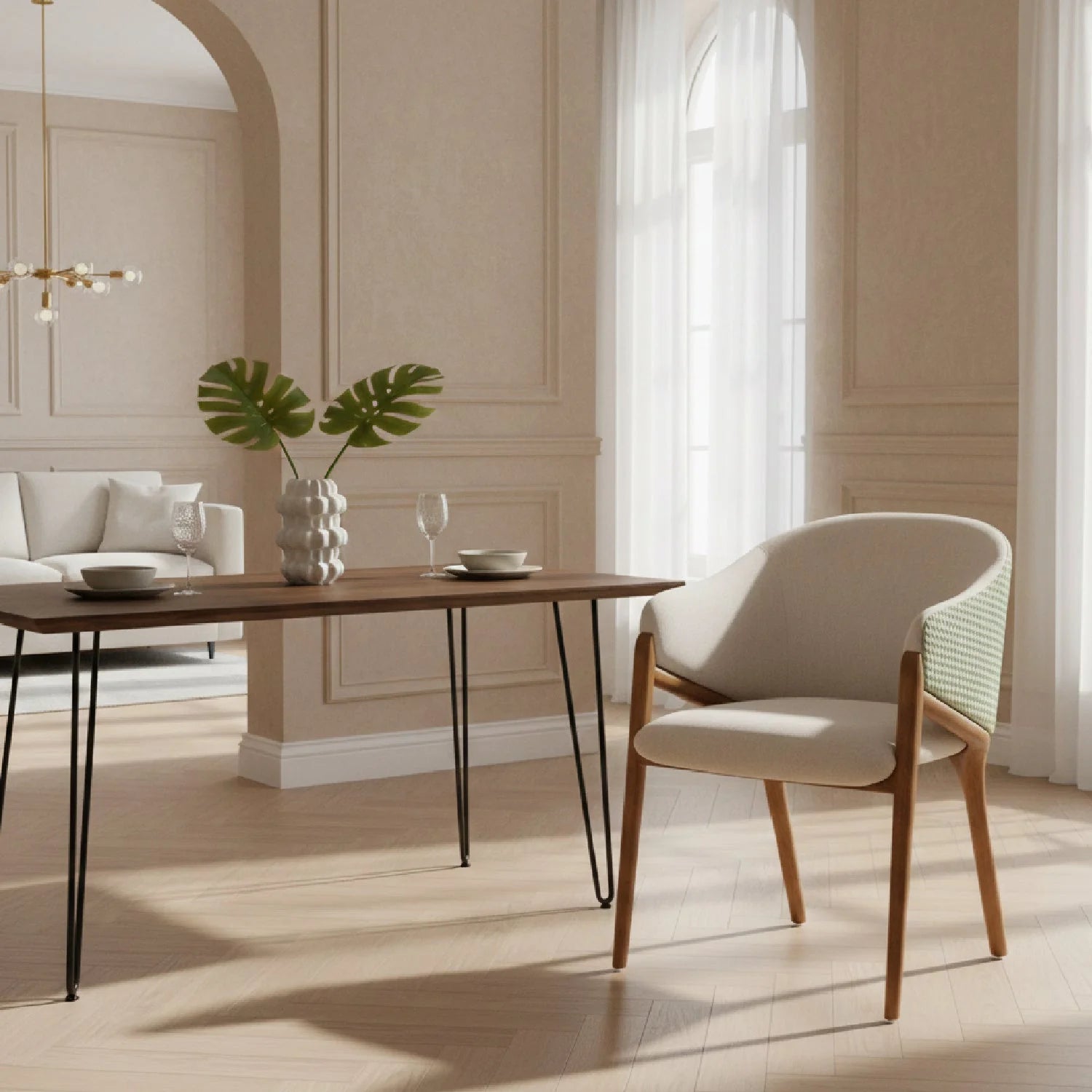 Luxury Curve-Back Cream Upholstered Modern Dining Chair European Style for Villa