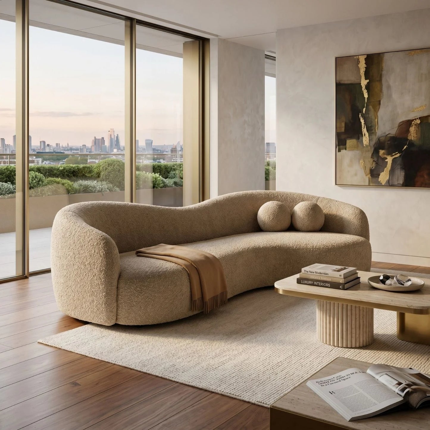Luxury Curved 3-Seater Sofa Modern Italian Style for Villa