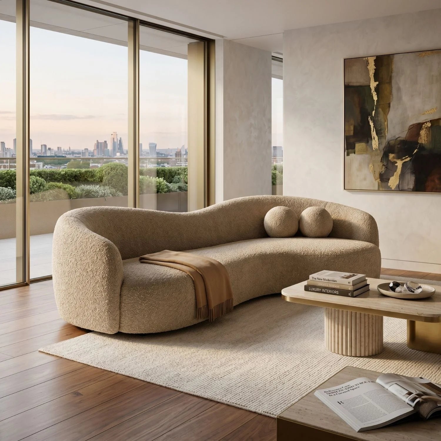 Luxury Curved 3-Seater Sofa Modern Italian Style for Villa