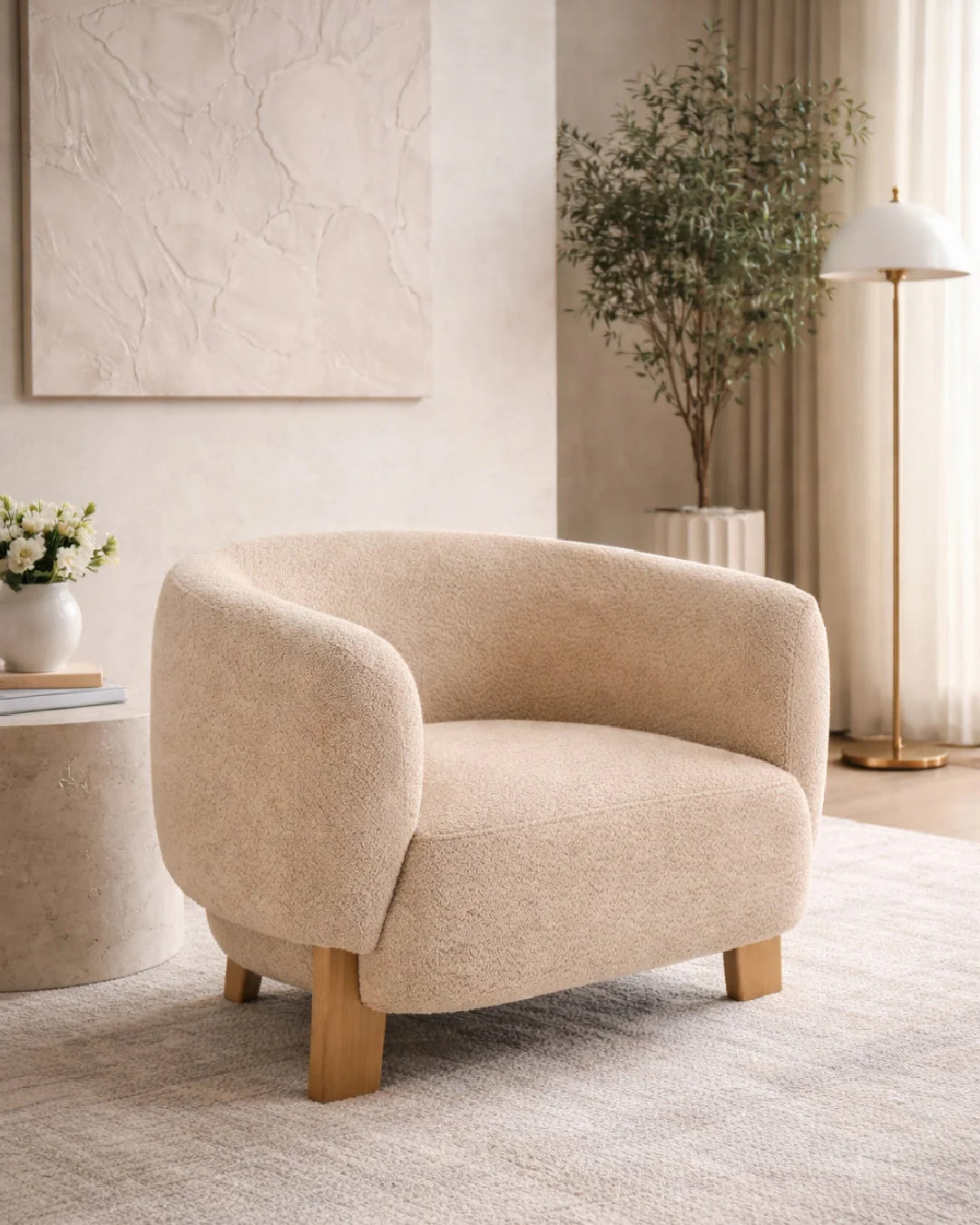 Luxury Curved-Back Barrel Accent Chair Modern Italian Style for Villa