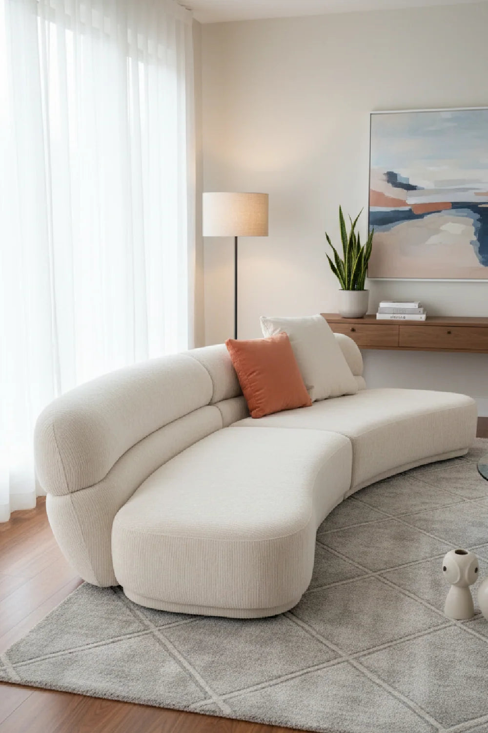 Luxury Curved Beige Fabric Sectional Sofa Modern Italian Style for Villa