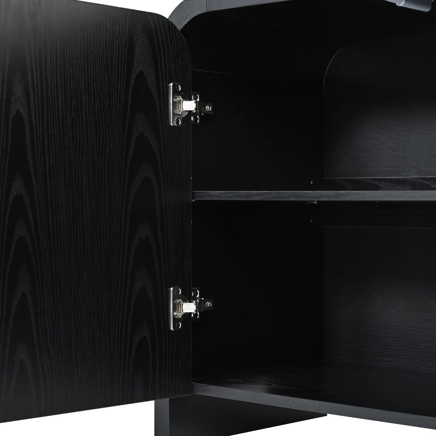 Luxury Curved Black Wood TV Stand Modern Italian Style for Villa