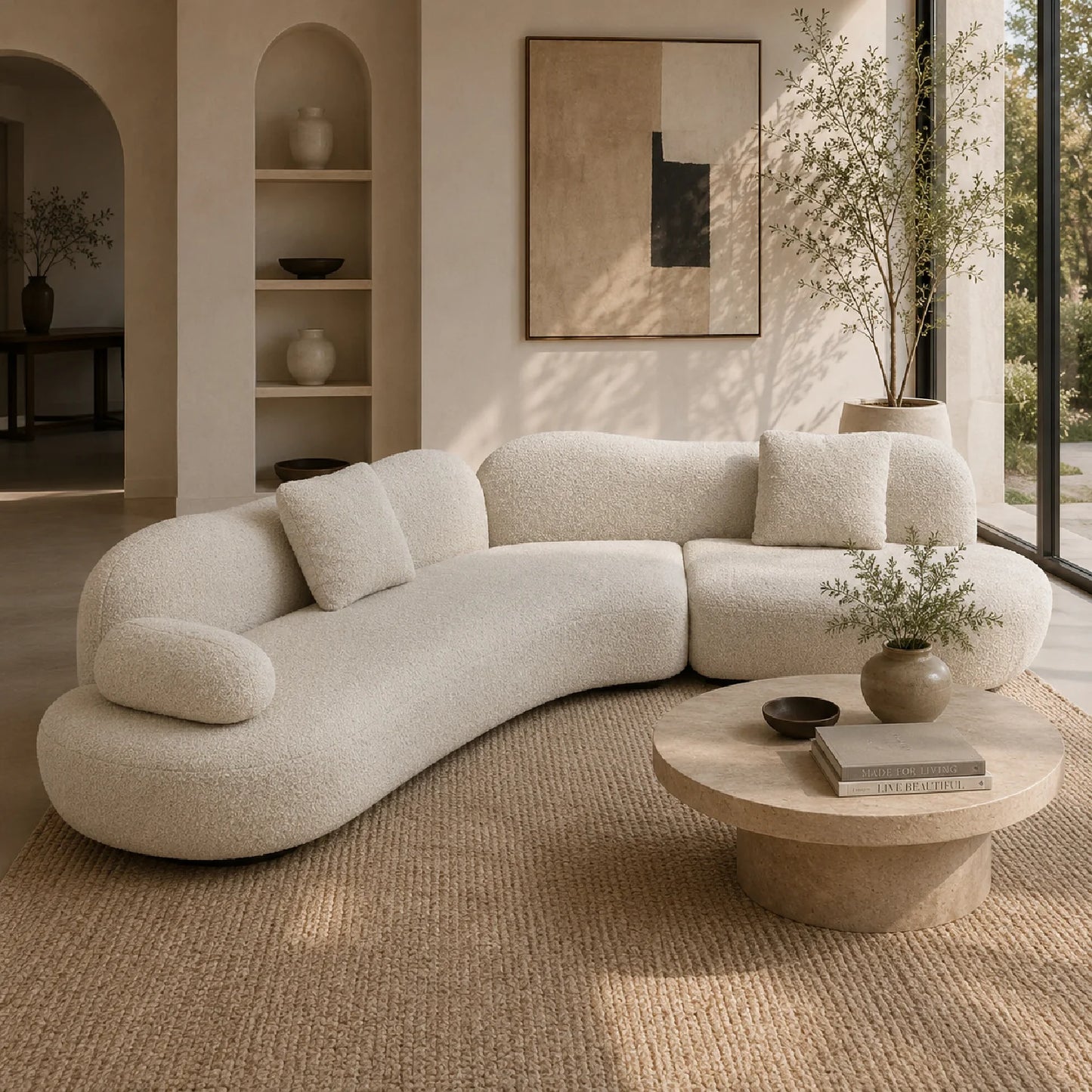 Luxury Curved Boucle Sectional Sofa Modern Italian Style for Villa