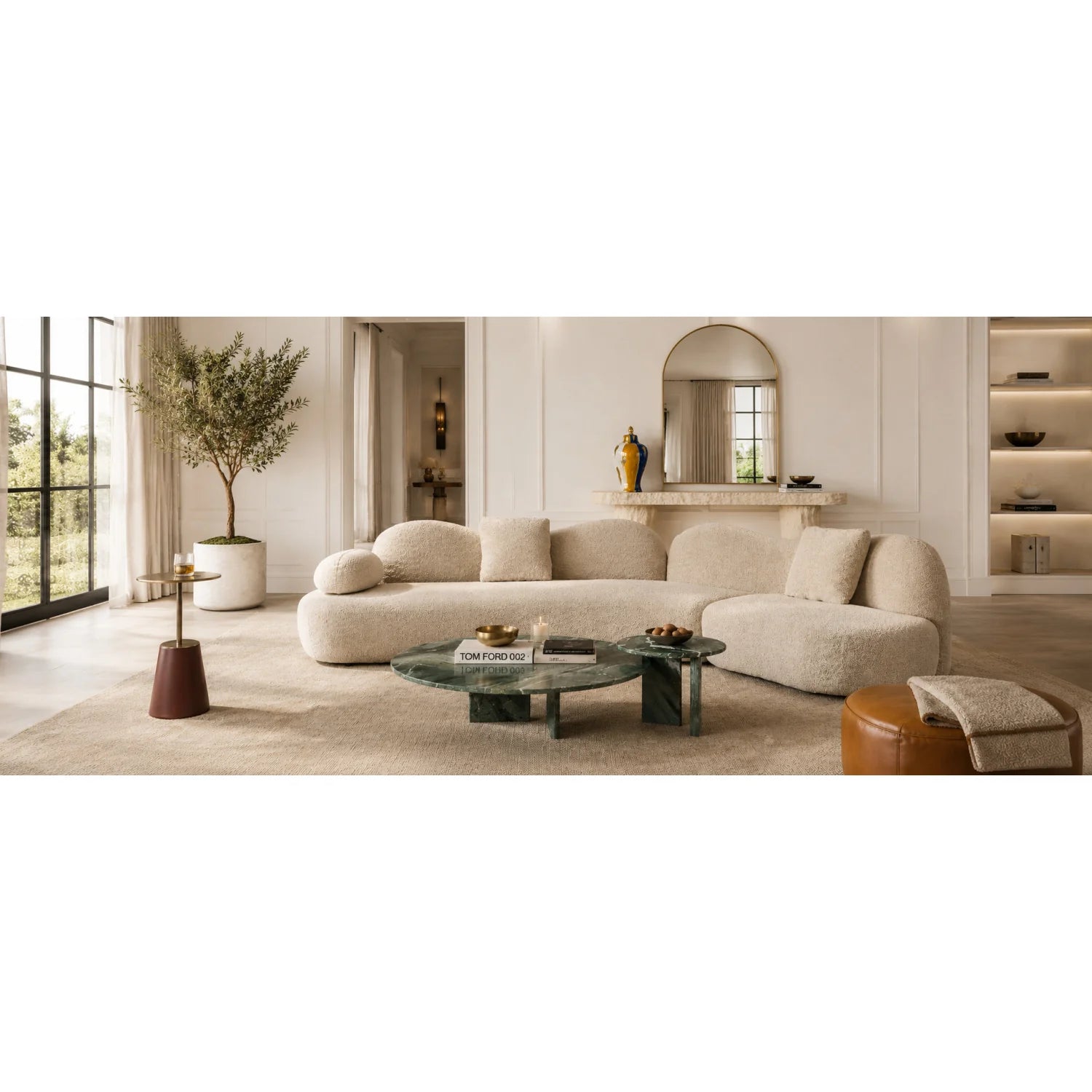 Luxury Curved Boucle Sectional Sofa Modern Italian Style for Villa