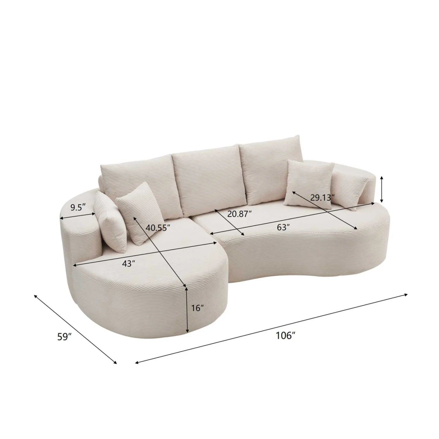 Luxury Curved Cloud Fabric Sectional Sofa Modern Italian Style for Villa