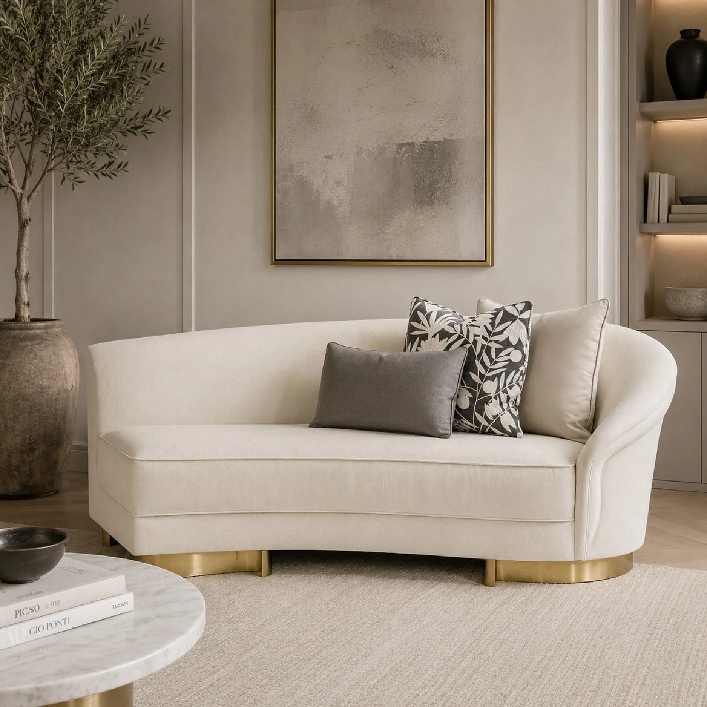 Luxury Curved Cream Velvet Sectional Sofa Modern Italian Style for Villa