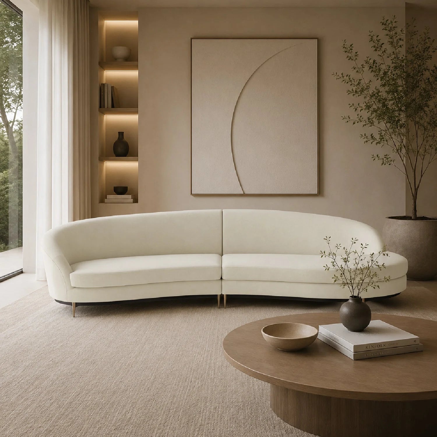 Luxury Curved Fabric Modular Sectional Sofa Modern Italian Style for Villa