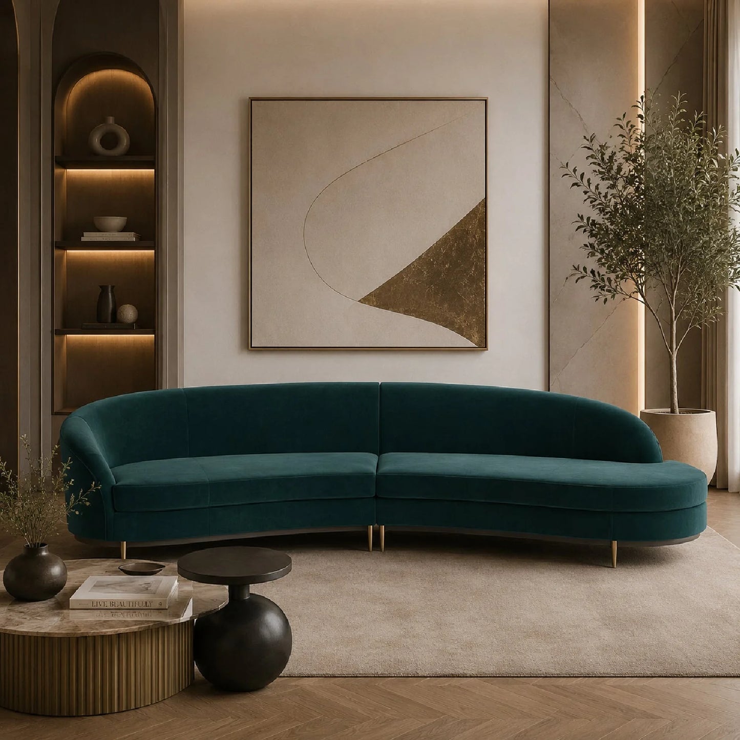 Luxury Curved Fabric Modular Sectional Sofa Modern Italian Style for Villa
