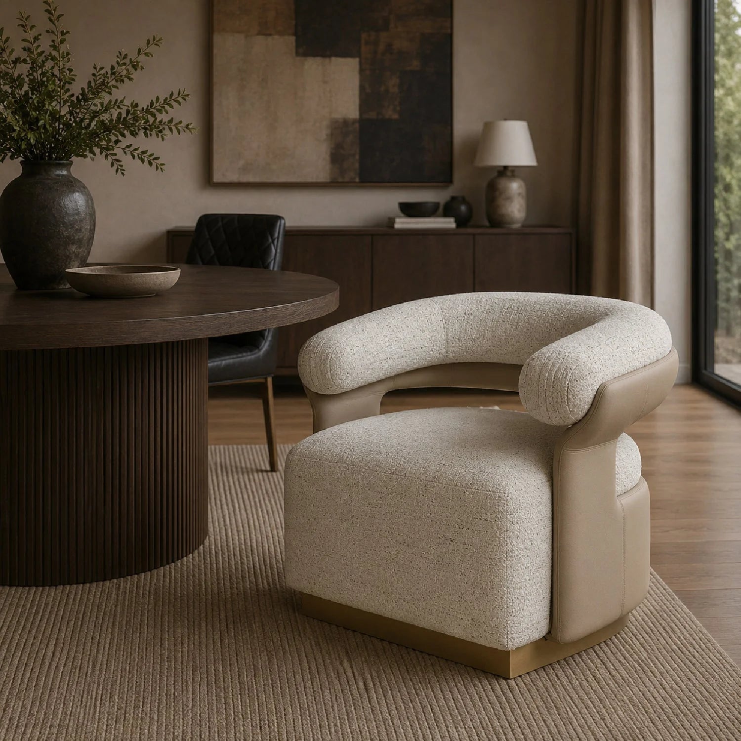 Luxury Curved Fabric Swivel Lounge Chair Modern Italian Style for Villa