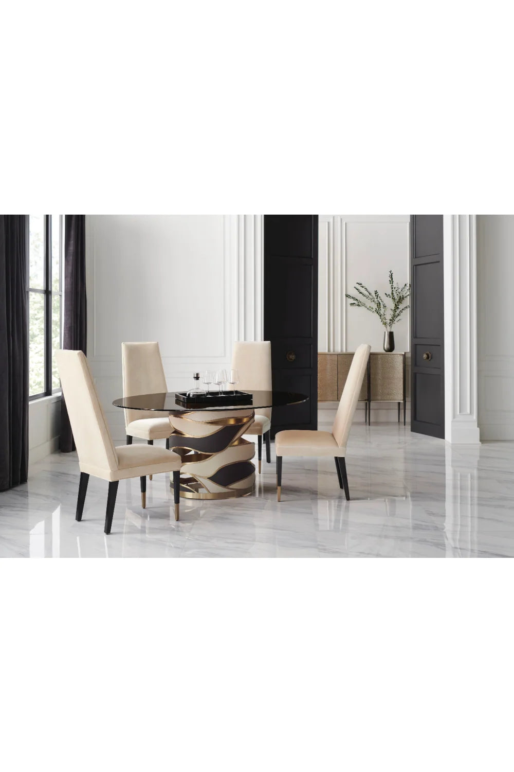 Luxury Curved Glass 4-Door Sideboard European Style for Villa